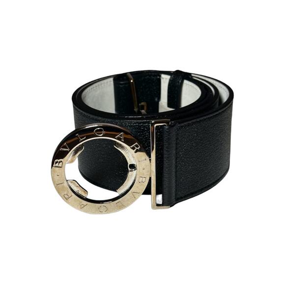 Bvlgari Black Pebbled Leather Belt Silver Logo Buckle Women\'s Size 90/36 main image 6